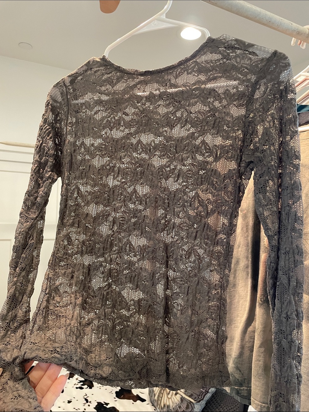 Urban Outfitters Olive Lace Long Sleeve Top